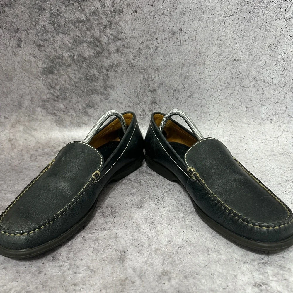 Johnston & Murphy Loafers Mens 10.5 Dark Green Leather Slip On Contrast Stitch
